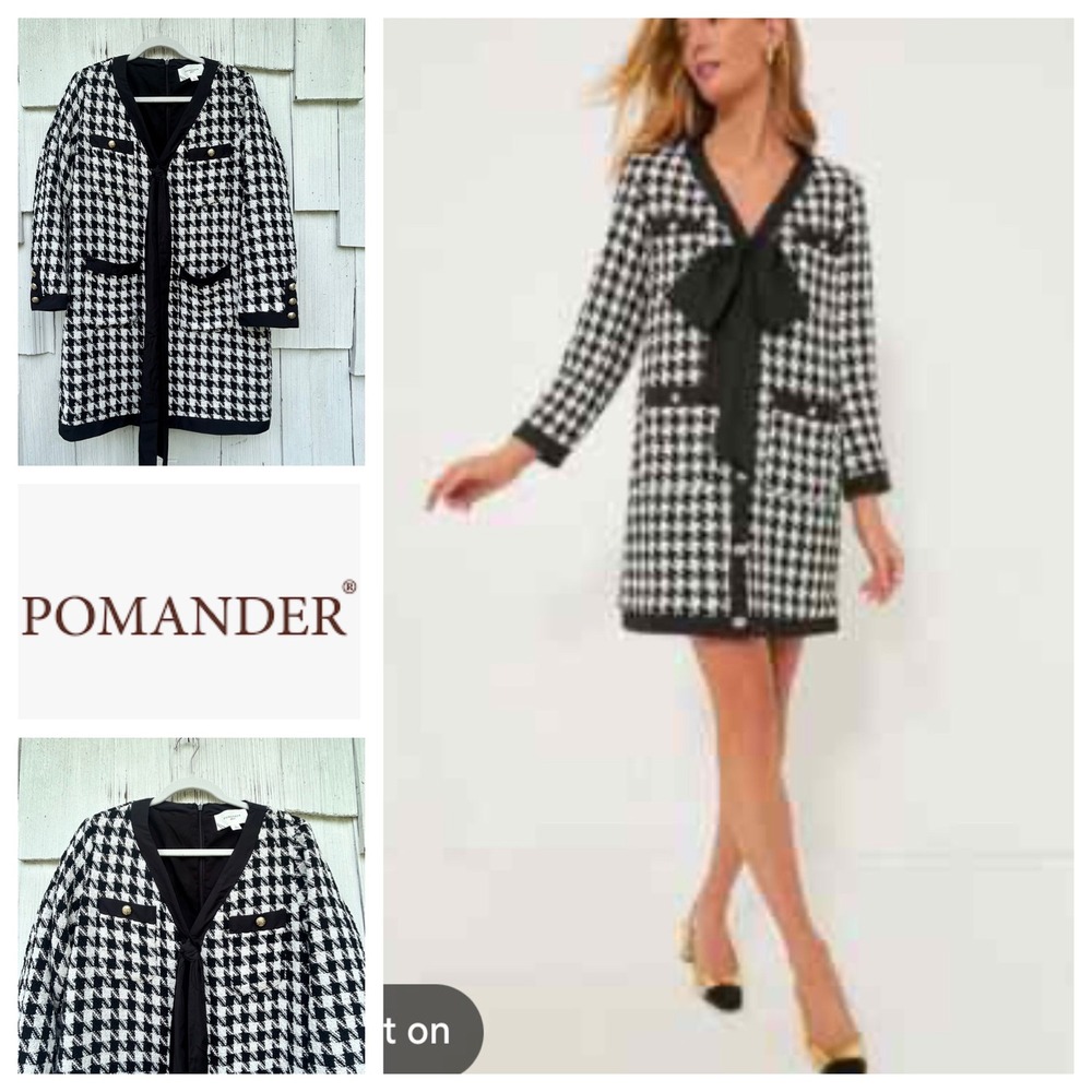 Pomander Place Tuckernuck Coco Tweed Bow Dress Black White Houndstooth Large